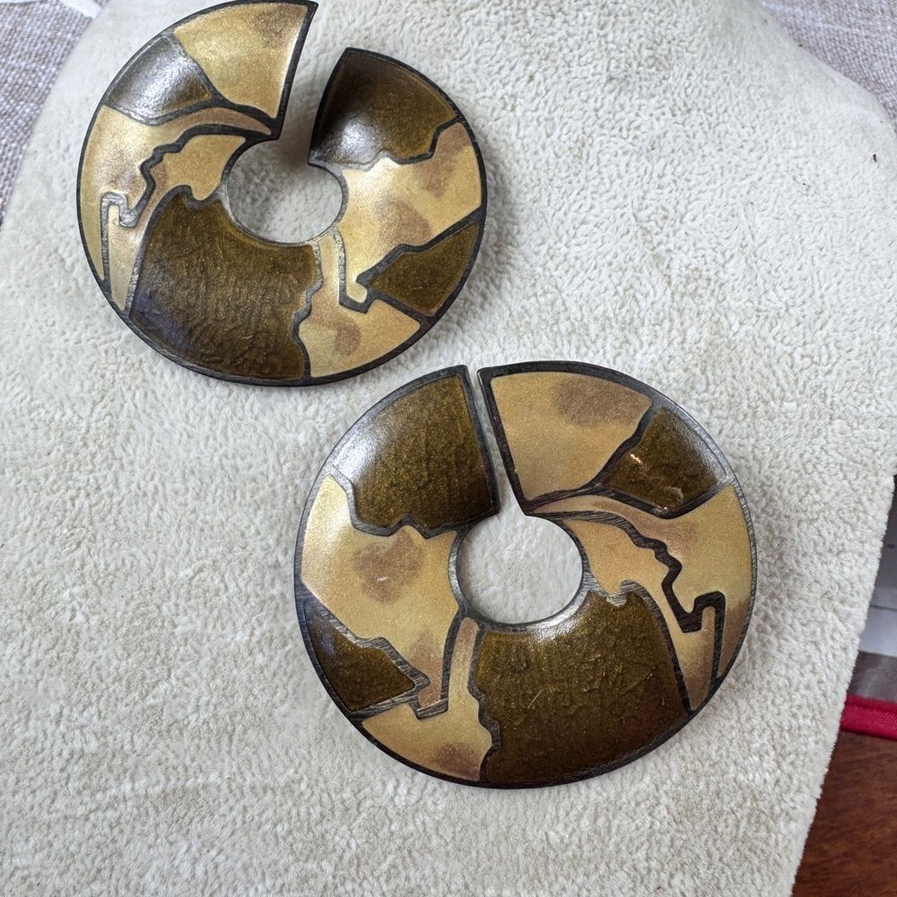 Abstract Gold and Brown Post Earrings